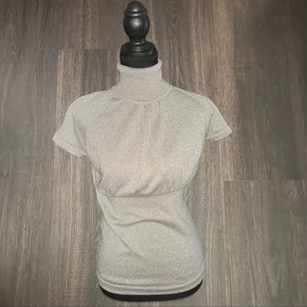 Nine West Metallic Mock Neck Short Sleeve Top Size Small